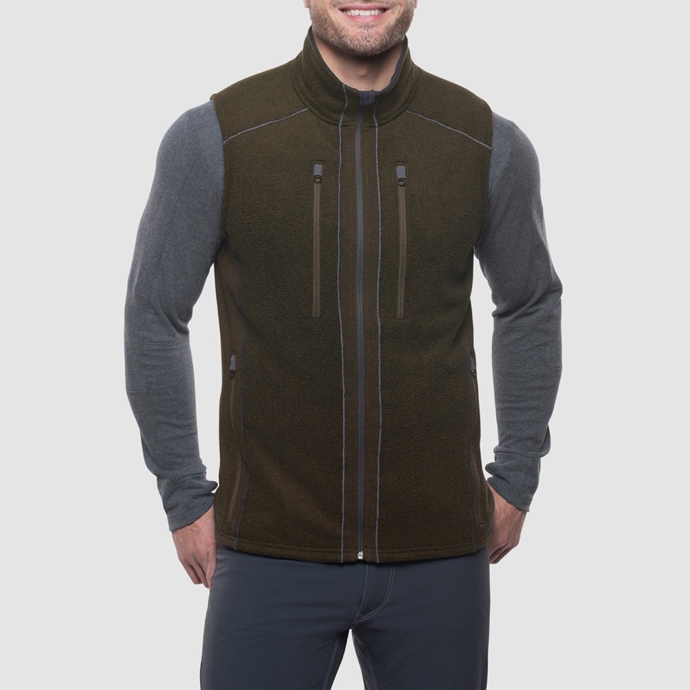 KUHL Interceptr Vest Mens M Olive Outdoor Hiking Fleece Pocket Sweater